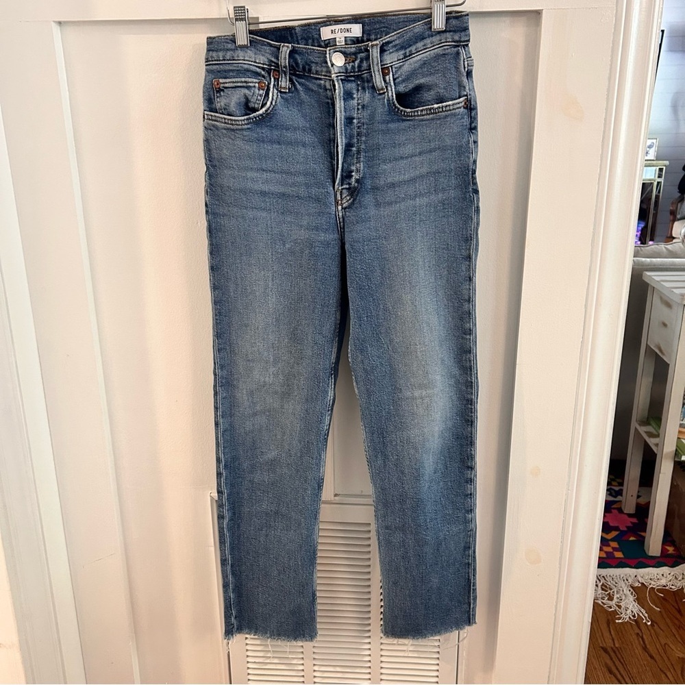 Re/Done 70’s stovepipe jeans raw hem button fly size 26